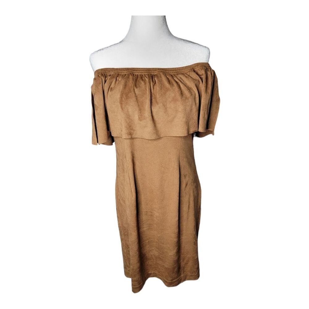 Chico's Dress Size S Off the Should Faux Suede Ruffle Western Cowgirl Dress New